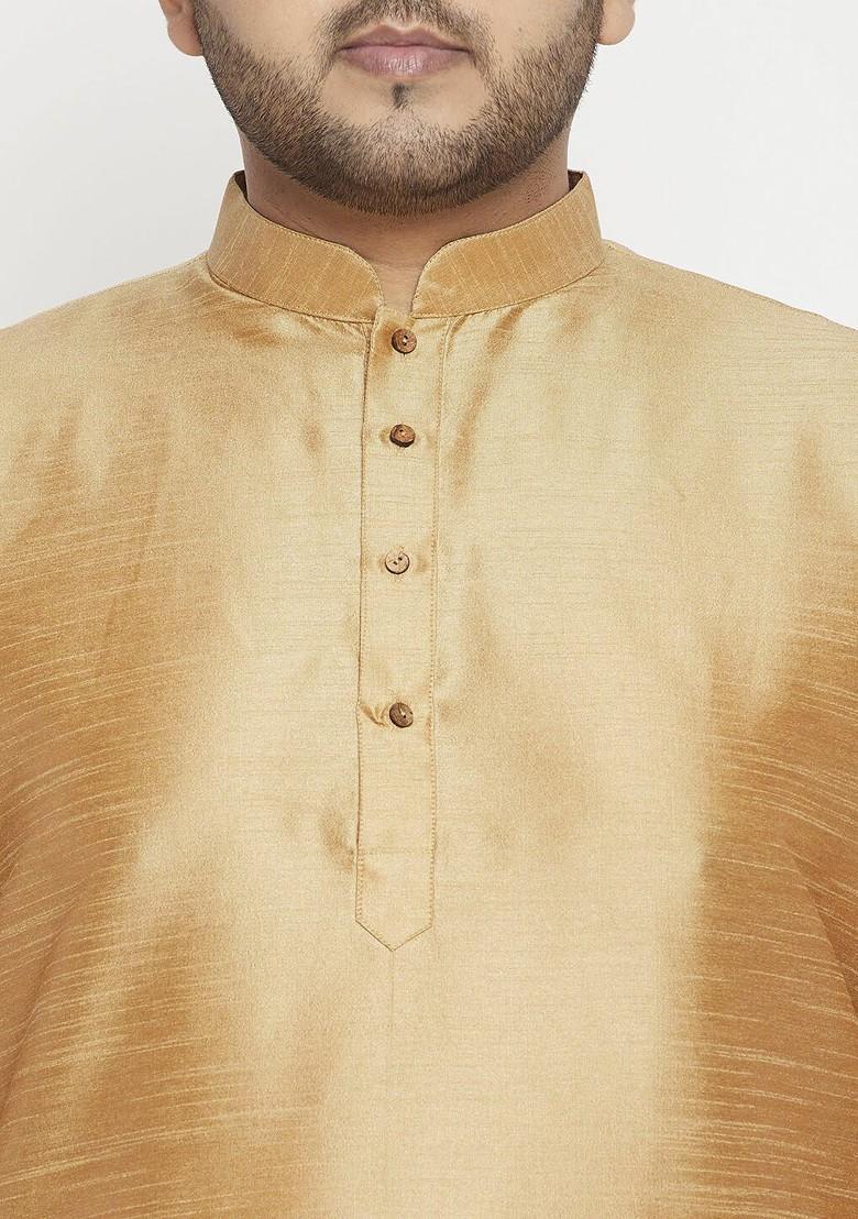 Rose Gold Solid Poly Blend Kurta Set For Men