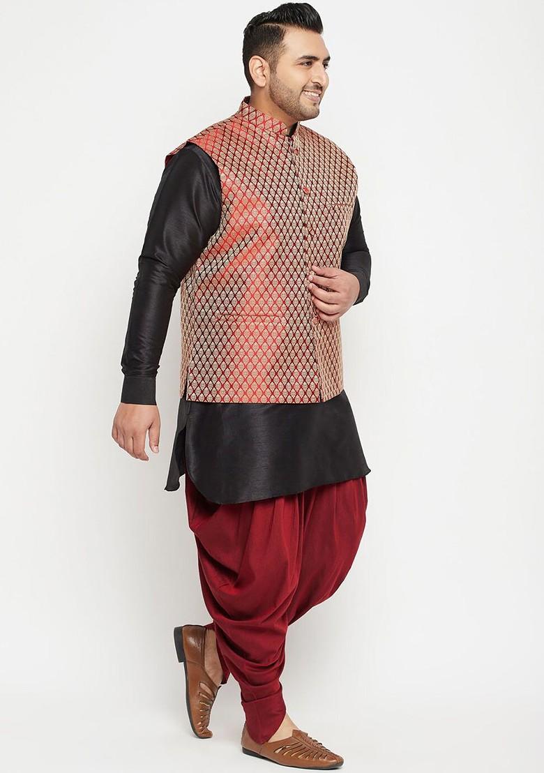 Black Solid Poly Blend Kurta Set For Men