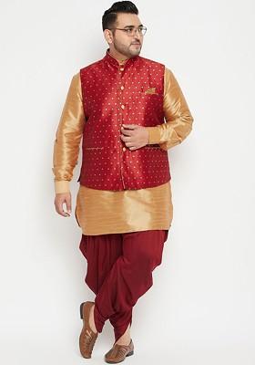 Rose Gold Solid Poly Blend Kurta Set For Men