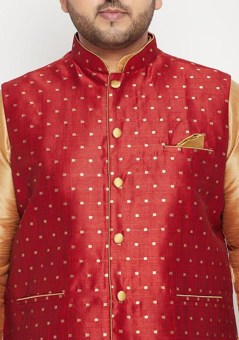 Rose Gold Solid Poly Blend Kurta Set For Men