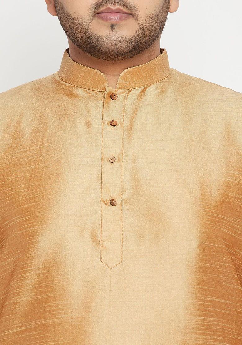 Rose Gold Solid Poly Blend Kurta Set For Men