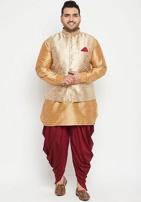 Rose Gold Solid Poly Blend Kurta Set For Men