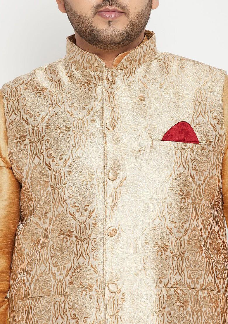 Rose Gold Solid Poly Blend Kurta Set For Men