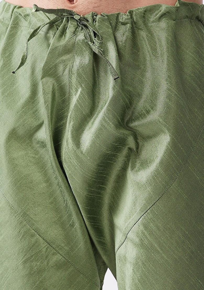 Green Solid Poly Blend Kurta Set For Men