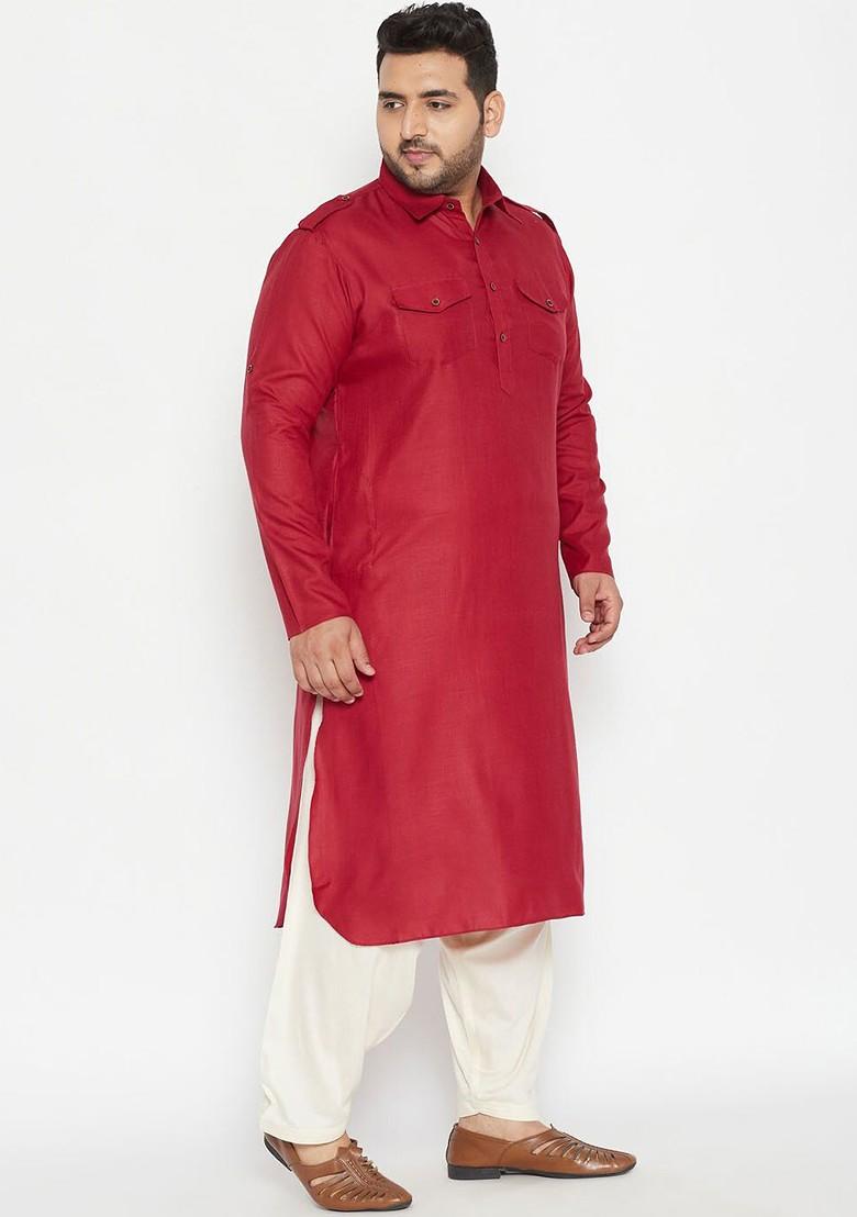 Maroon Solid Pathani Kurta Set For Men