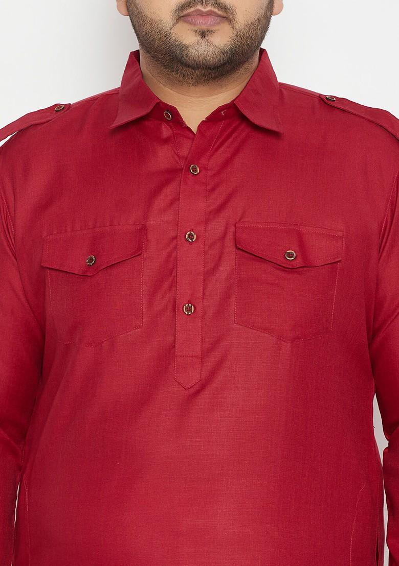 Maroon Solid Pathani Kurta Set For Men