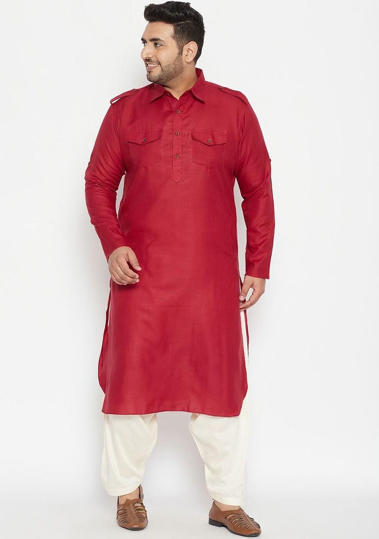 Maroon Solid Pathani Kurta Set For Men