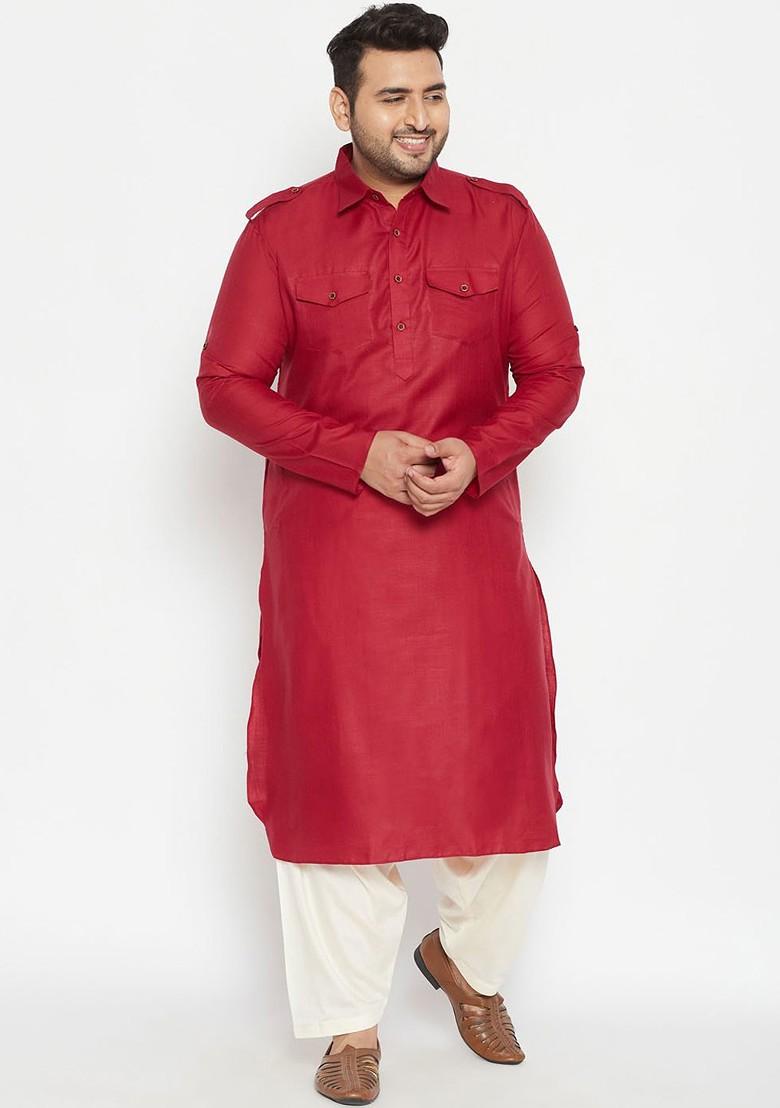 Maroon Solid Pathani Kurta Set For Men