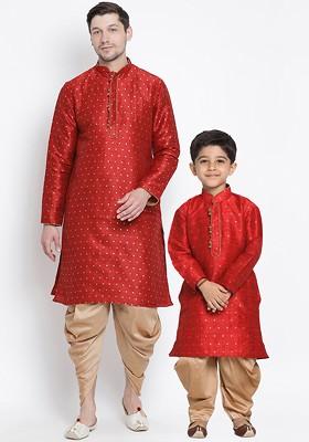 Maroon Solid Poly Blend Kurta Set For Men