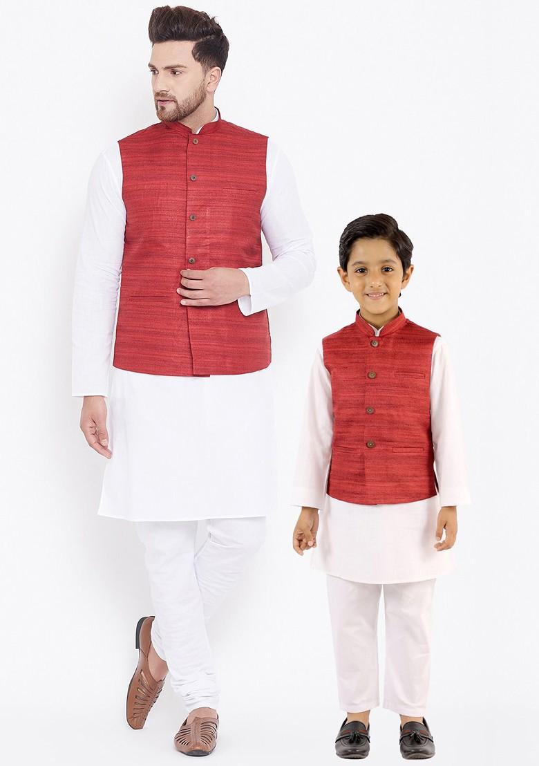 White Solid Poly Blend Kurta Set For Men