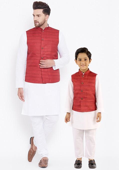 White Solid Poly Blend Kurta Set For Men