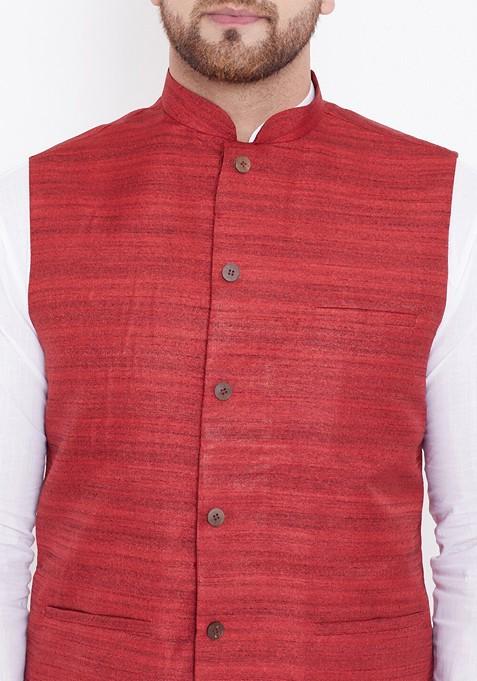 White Solid Poly Blend Kurta Set For Men