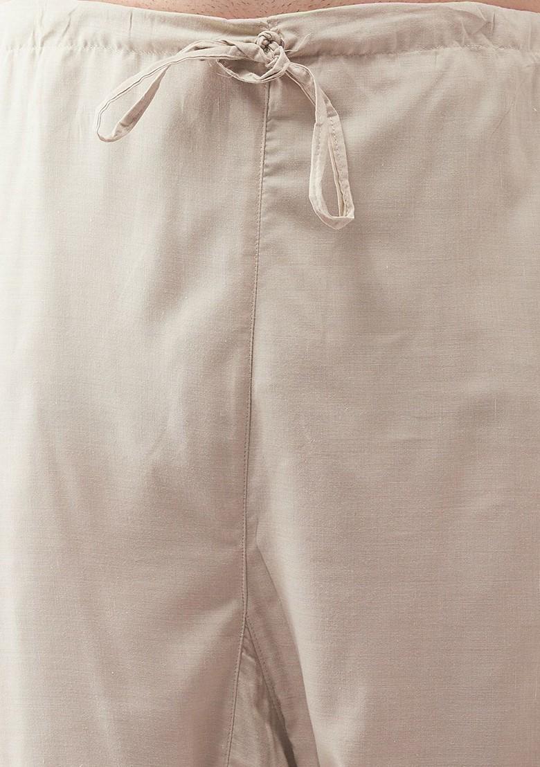 Off White Solid Poly Blend Kurta Set For Men