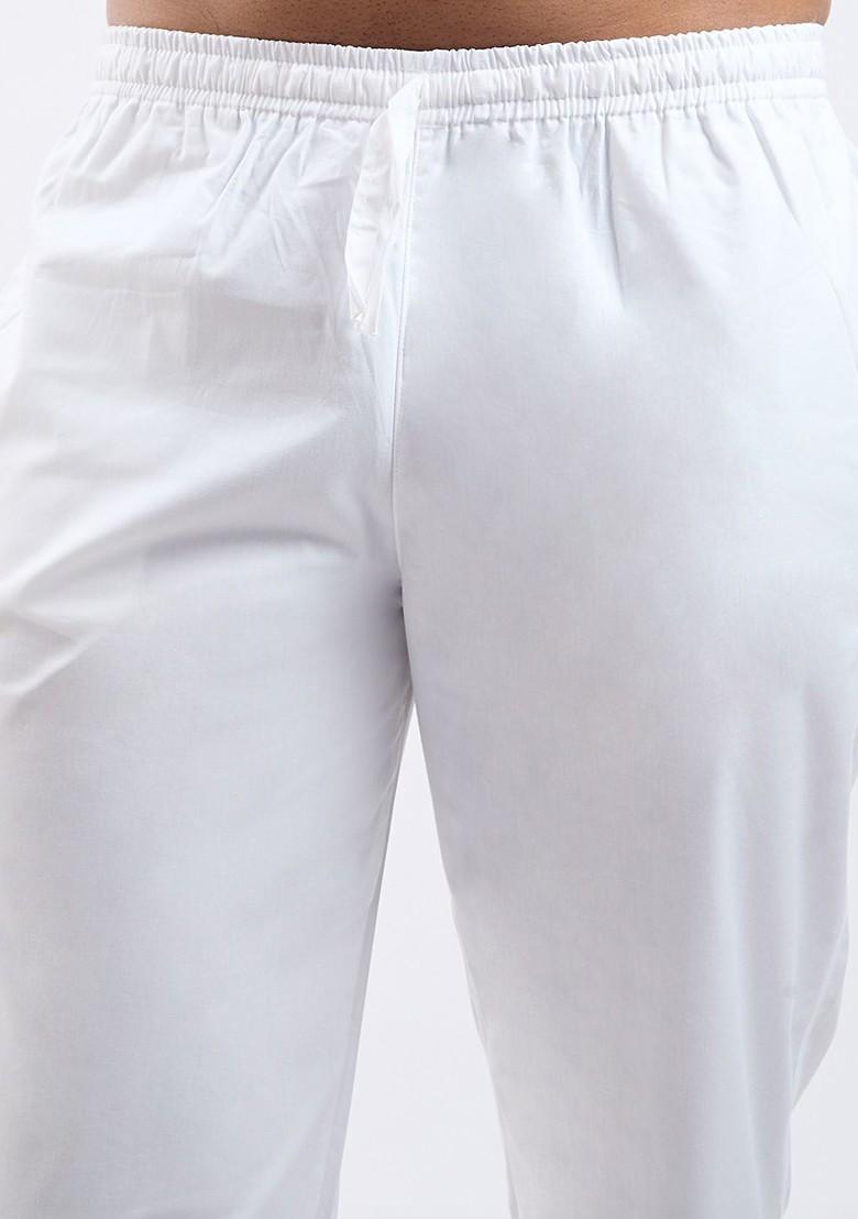 White Thread Work Poly Blend Kurta Set For Men