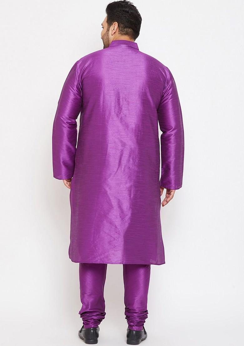 Purple Solid Silk Kurta Set For Men