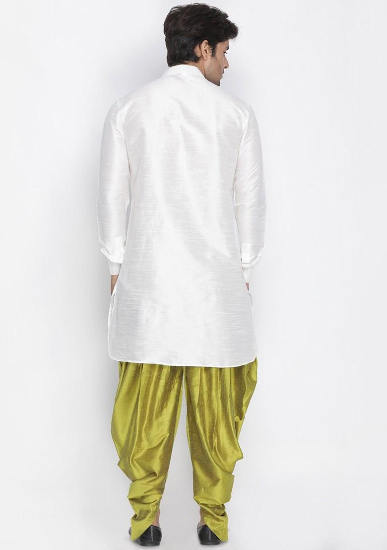 White Solid Poly Blend Kurta Set For Men
