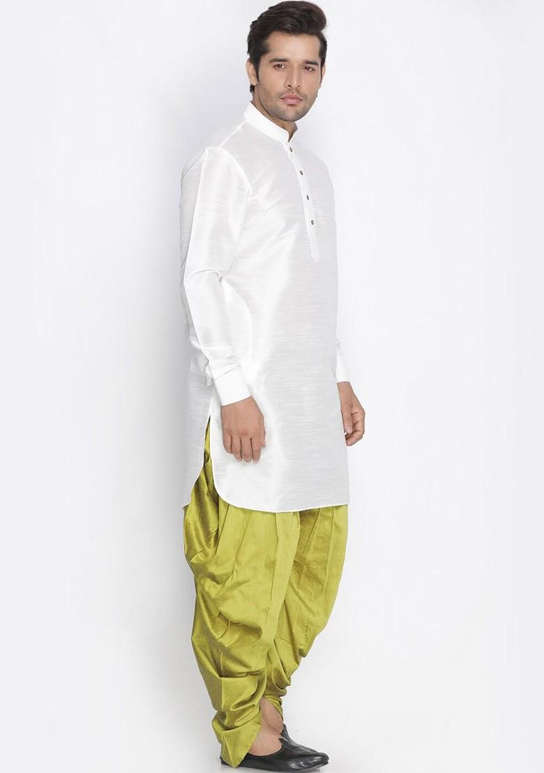 White Solid Poly Blend Kurta Set For Men