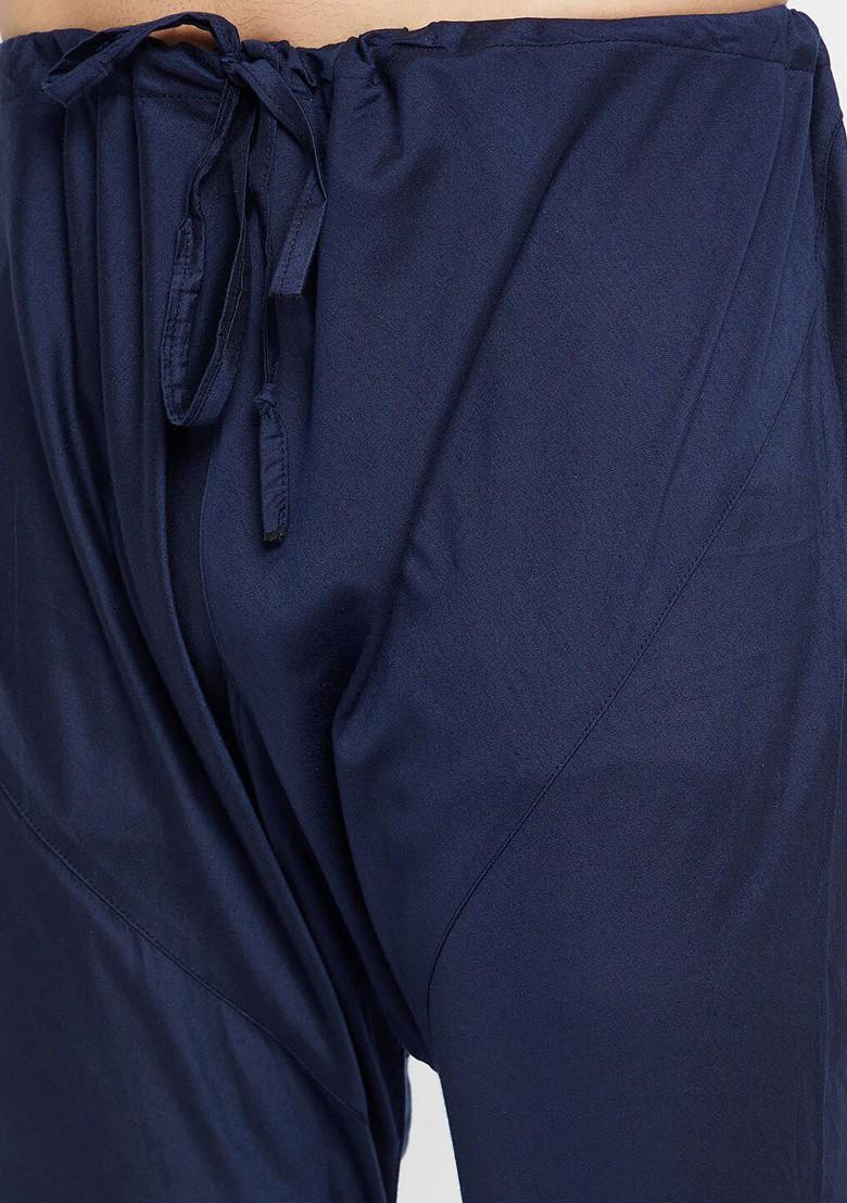 Blue Ethnic Motifs Poly Blend Kurta Set For Men