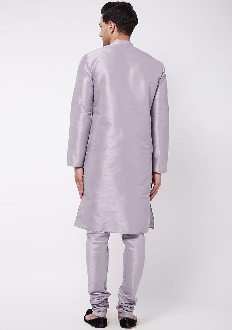 Lavender Solid Poly Blend Kurta Set For Men