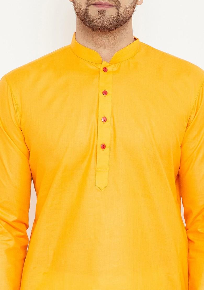 Orange Solid Poly Blend Kurta Set For Men