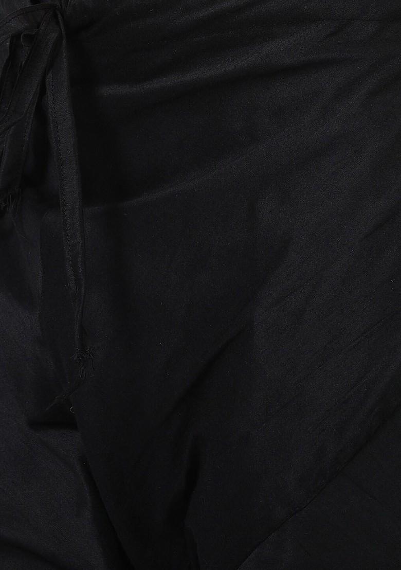 Black Woven Poly Blend Kurta Set For Men