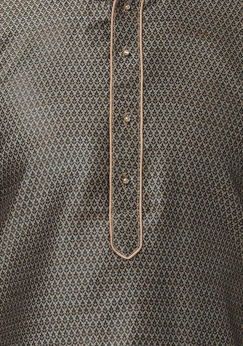 Black Woven Poly Blend Kurta Set For Men