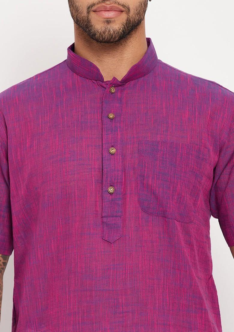 Purple Solid Cotton Kurta Set For Men
