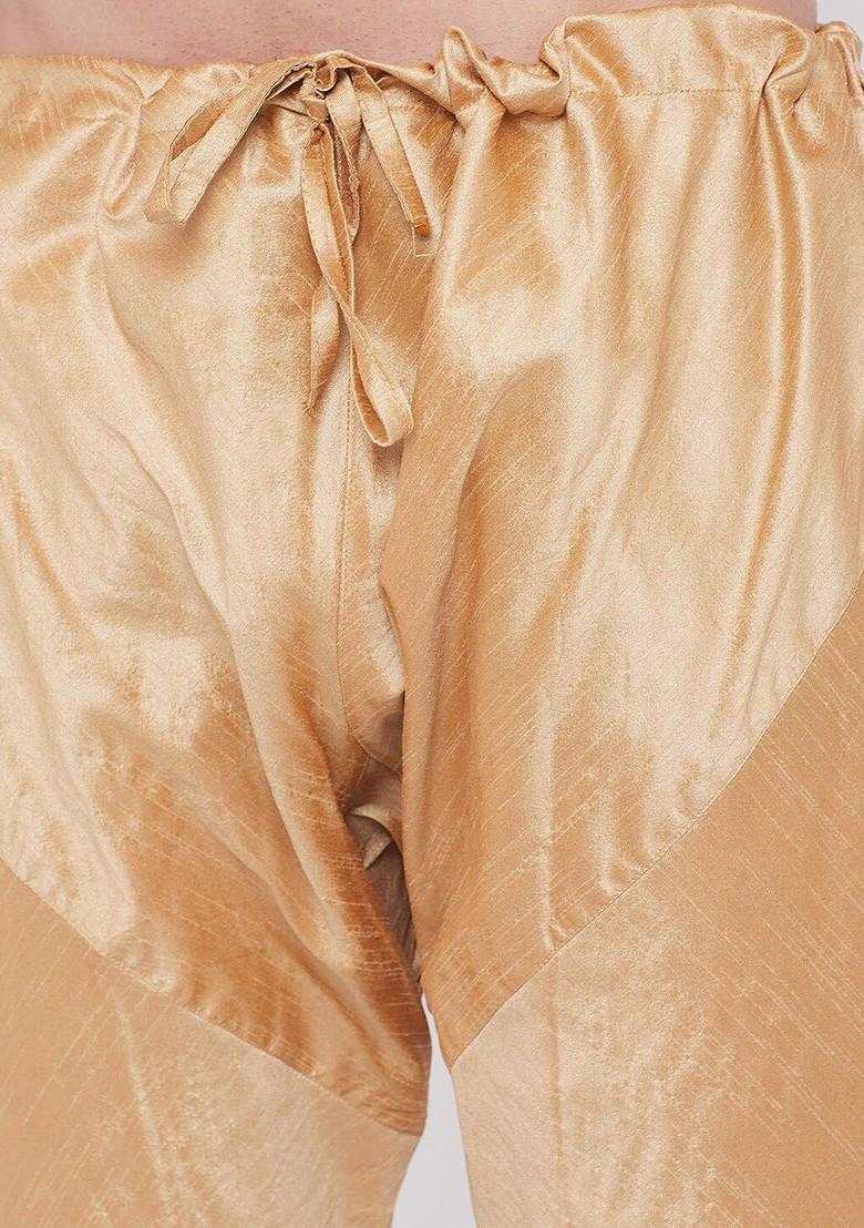 Coffee Brown Striped Poly Blend Kurta Set For Men