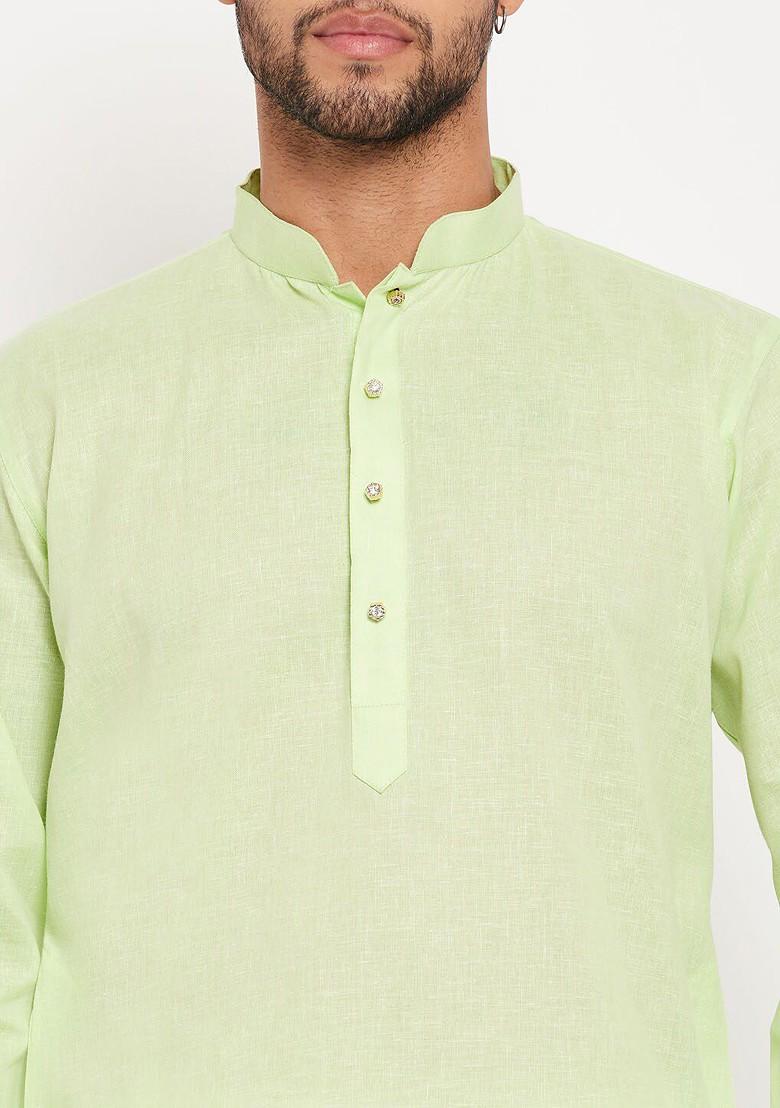 Green Solid Poly Blend Kurta Set For Men