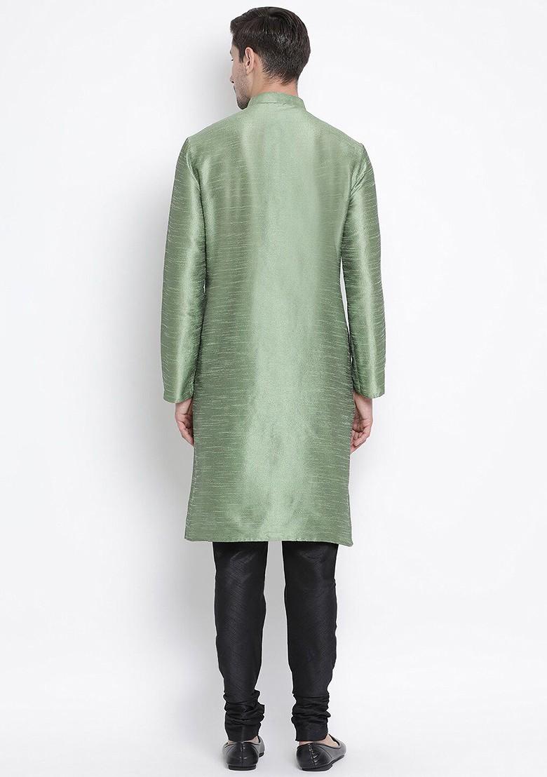 Green Solid Poly Blend Kurta Set For Men
