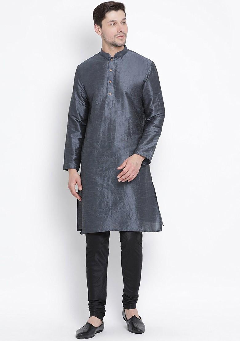 Steel Solid Poly Blend Kurta Set For Men