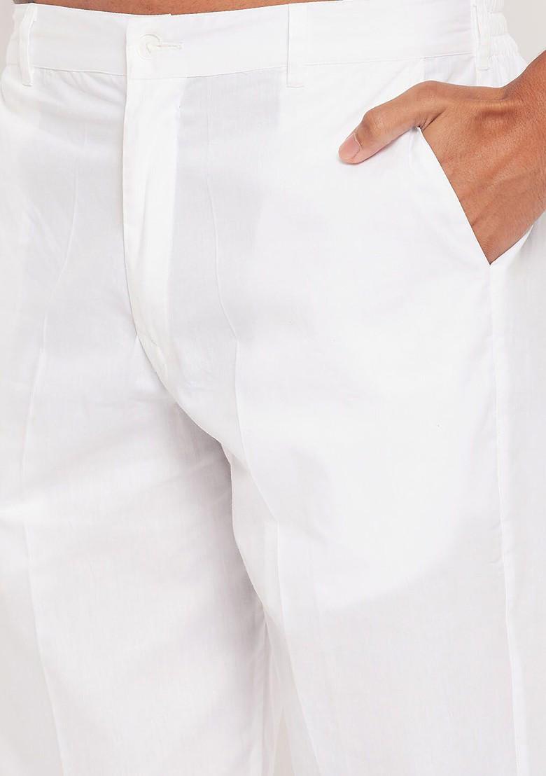 White Solid Poly Blend Kurta Set For Men