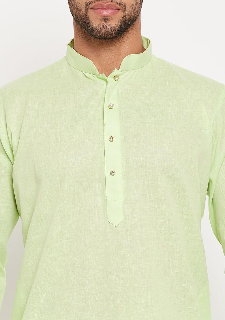 Green Solid Poly Blend Kurta Set For Men