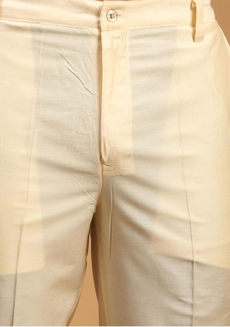 Peach Ethnic Motifs Poly Blend Kurta Set For Men