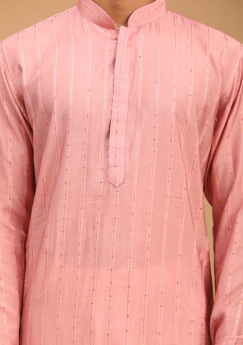 Purple Sequin Work Cotton Kurta Set For Men