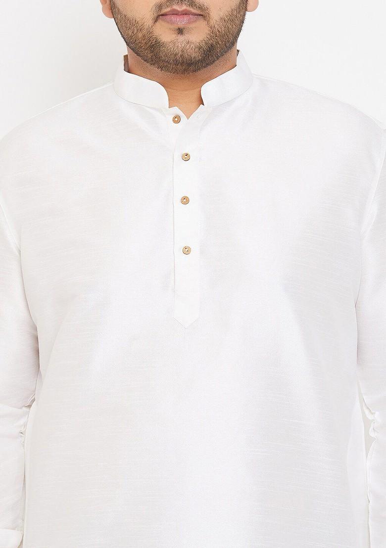 White Solid Poly Blend Kurta Set For Men