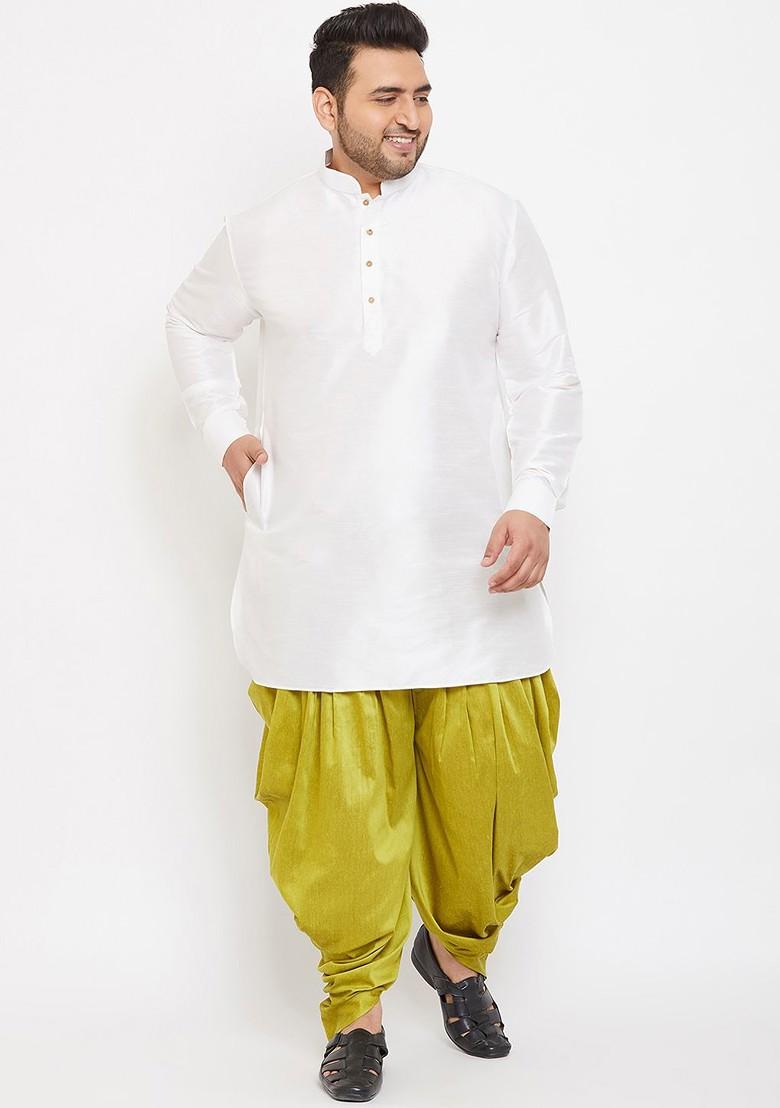 White Solid Poly Blend Kurta Set For Men