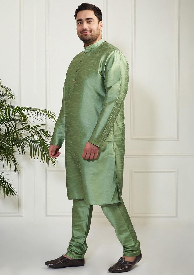 Green Solid Poly Blend Kurta Set For Men