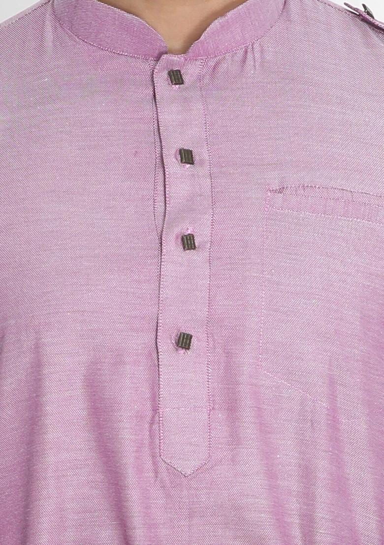 Purple Solid Poly Blend Kurta Set For Men