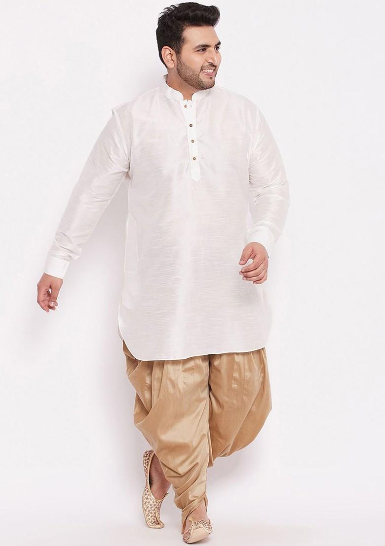 White Solid Poly Blend Kurta Set For Men