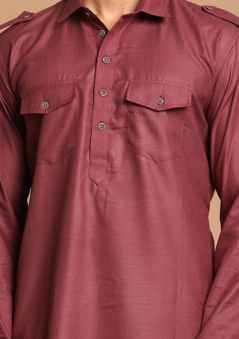 Purple Solid Pathani Kurta Set For Men