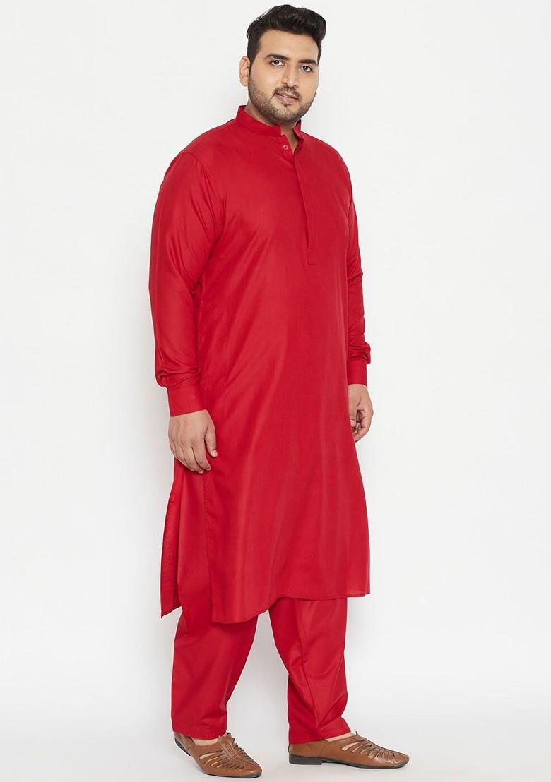 Maroon Solid Poly Blend Kurta Set For Men