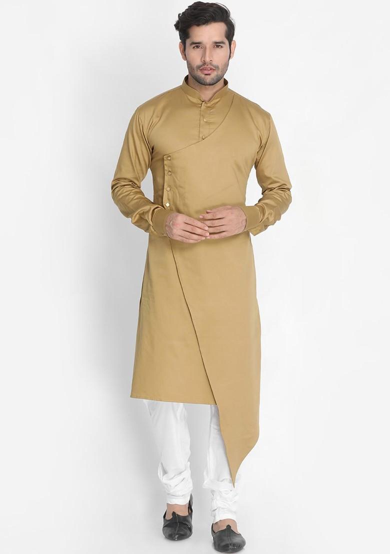 Brown Solid Poly Blend Kurta Set For Men