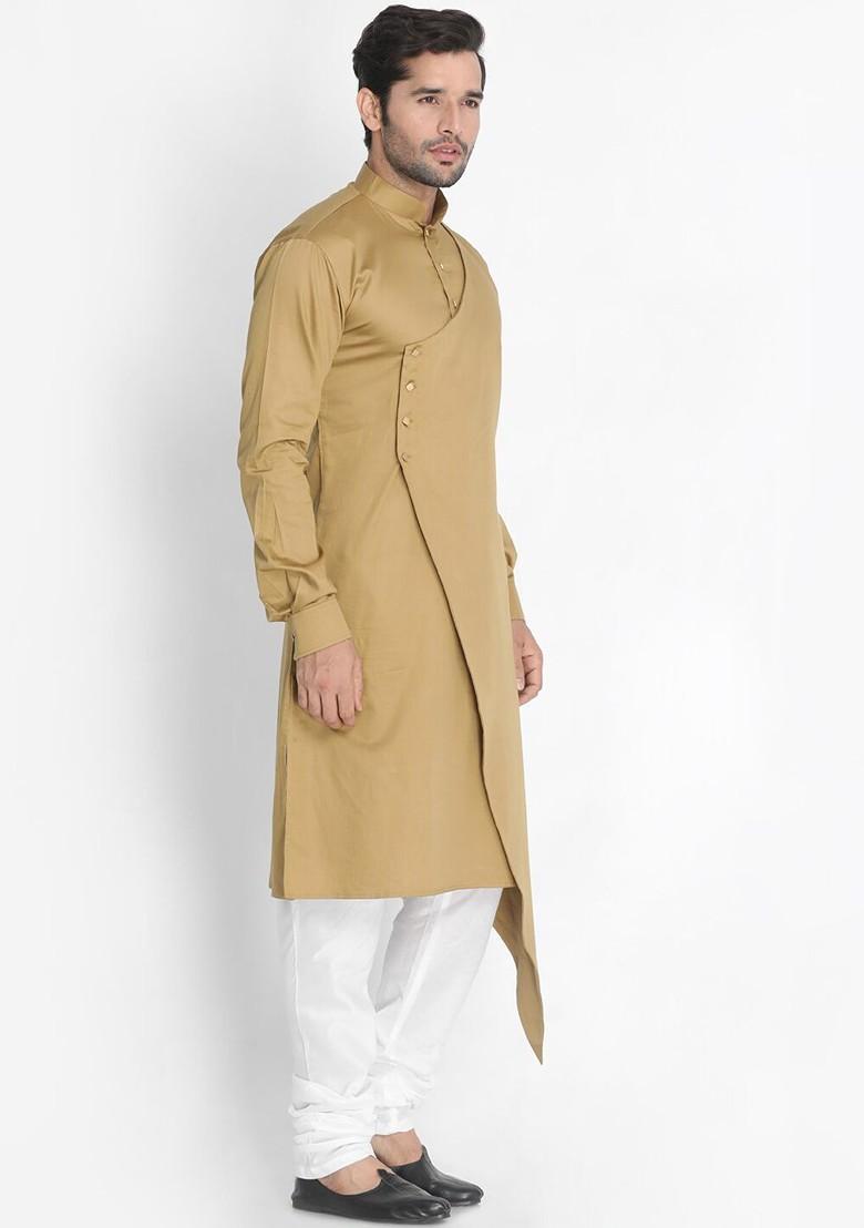 Brown Solid Poly Blend Kurta Set For Men