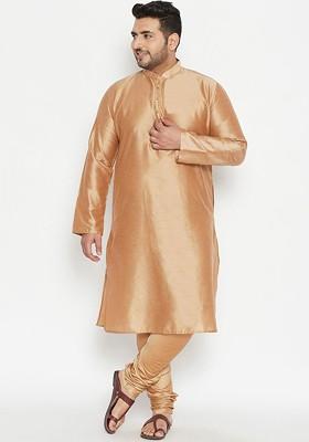 Gold Embroidered Poly Blend Kurta Set For Men