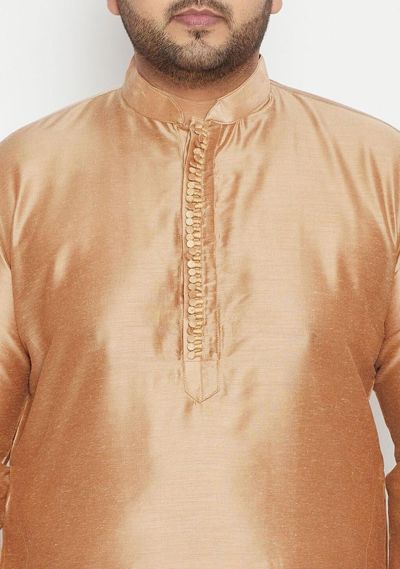Gold Embroidered Poly Blend Kurta Set For Men