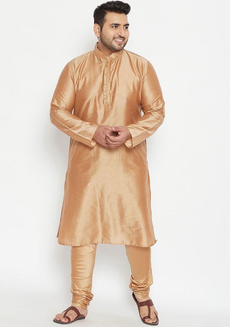 Gold Embroidered Poly Blend Kurta Set For Men