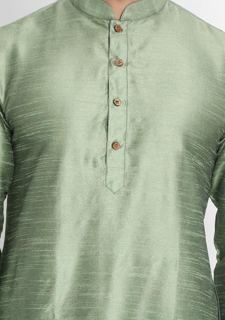 Green Solid Poly Blend Kurta Set For Men