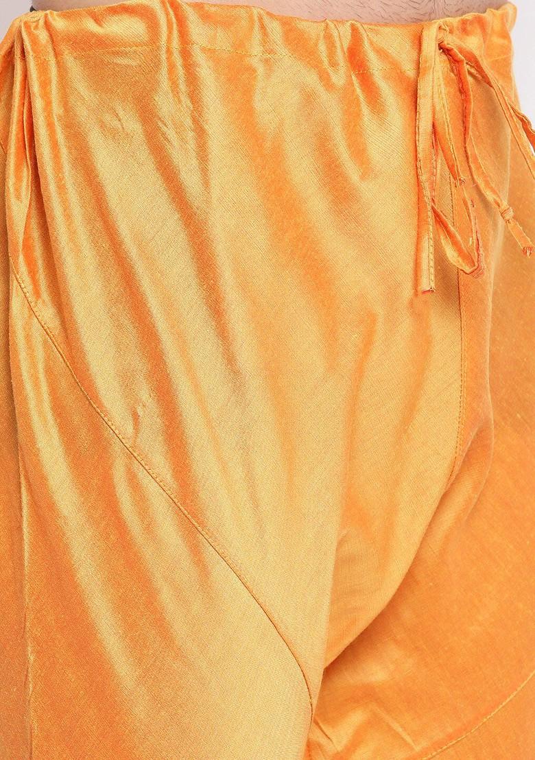 Orange Ethnic Motifs Poly Blend Kurta Set For Men