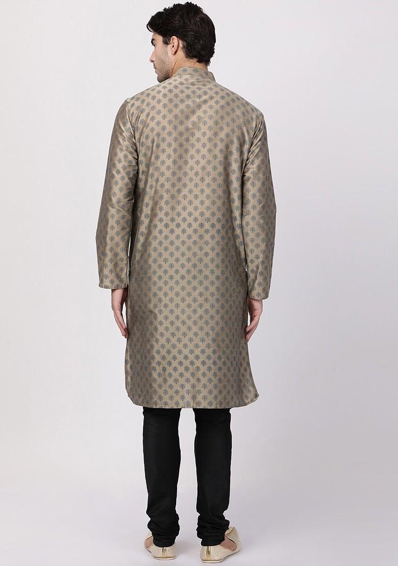 Beige Ethnic Motifs Poly Blend Kurta Set For Men